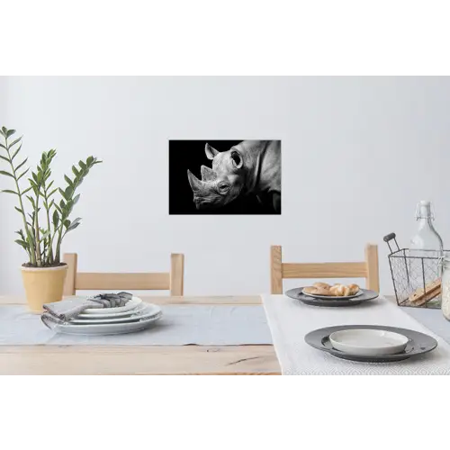 Dieren - Neushoorn - Zwart - Wit - Portret Muursticker klein -eettafel