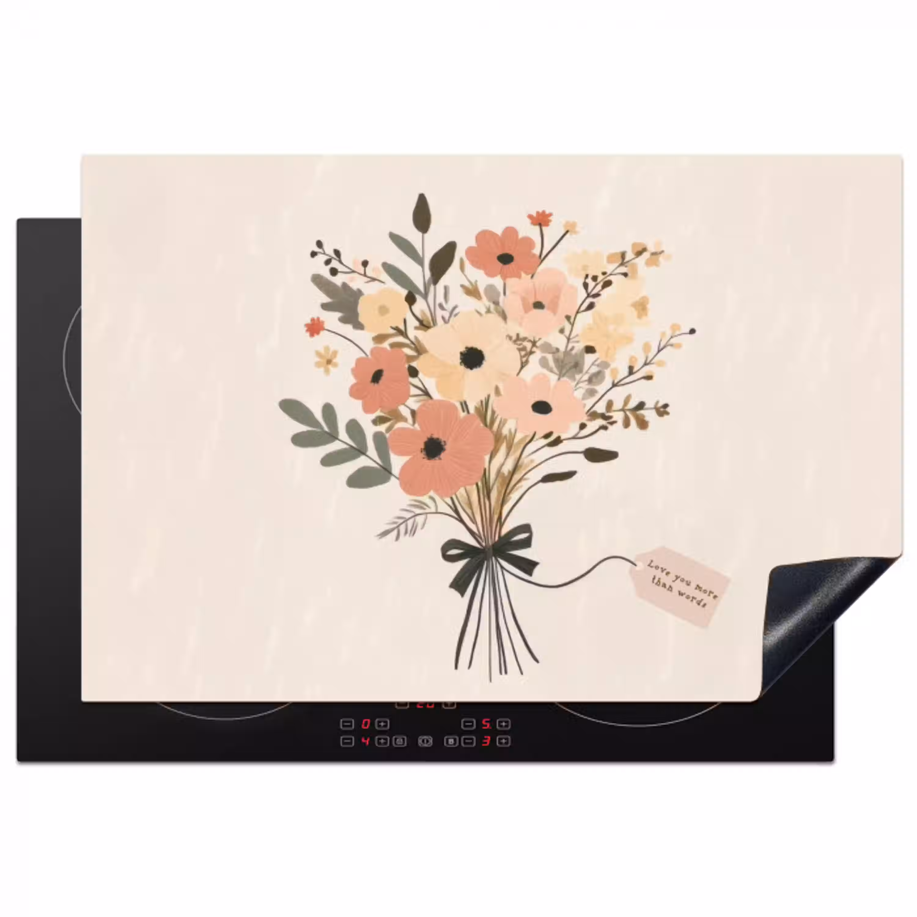 Bloemen - Quote - Beige - Lint Inductie beschermer vinyl 3mm klein -3d