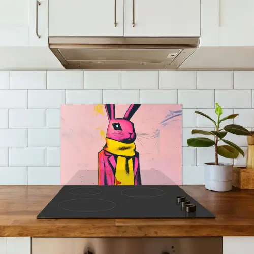 Abstract - Konijn - Sjaal - Geel keuken achterwand spatscherm klein -sfeer2