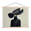 Zwart - Vrouw - Hoed textielposter latten blank klein -3d