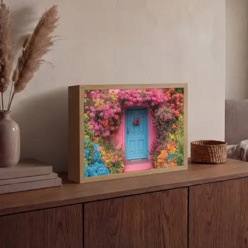Bloemen - Deur - Roze Light Box met batterij (Wandlamp) middel -sfeer2