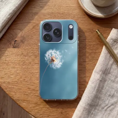 Paardenbloem - Wind - Blauw Telefoonhoesje iPhone 17 Pro klein -sfeer1