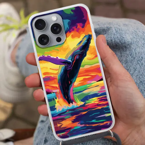 Zonsondergang - Walvis - Geschilderd - Kleurrijk Hoesje iPhone 16 Pro Max met koord klein -sfeer3