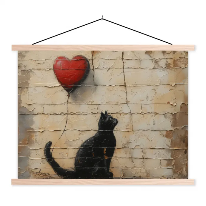 Street art - Kat - Ballon - Graffiti - Banksy textielposter latten blank klein -3d