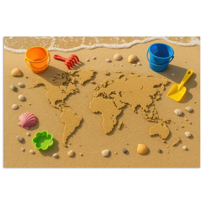 Wereldkaart - Zand - Kleurrijk - Zomer poster papier klein -3d