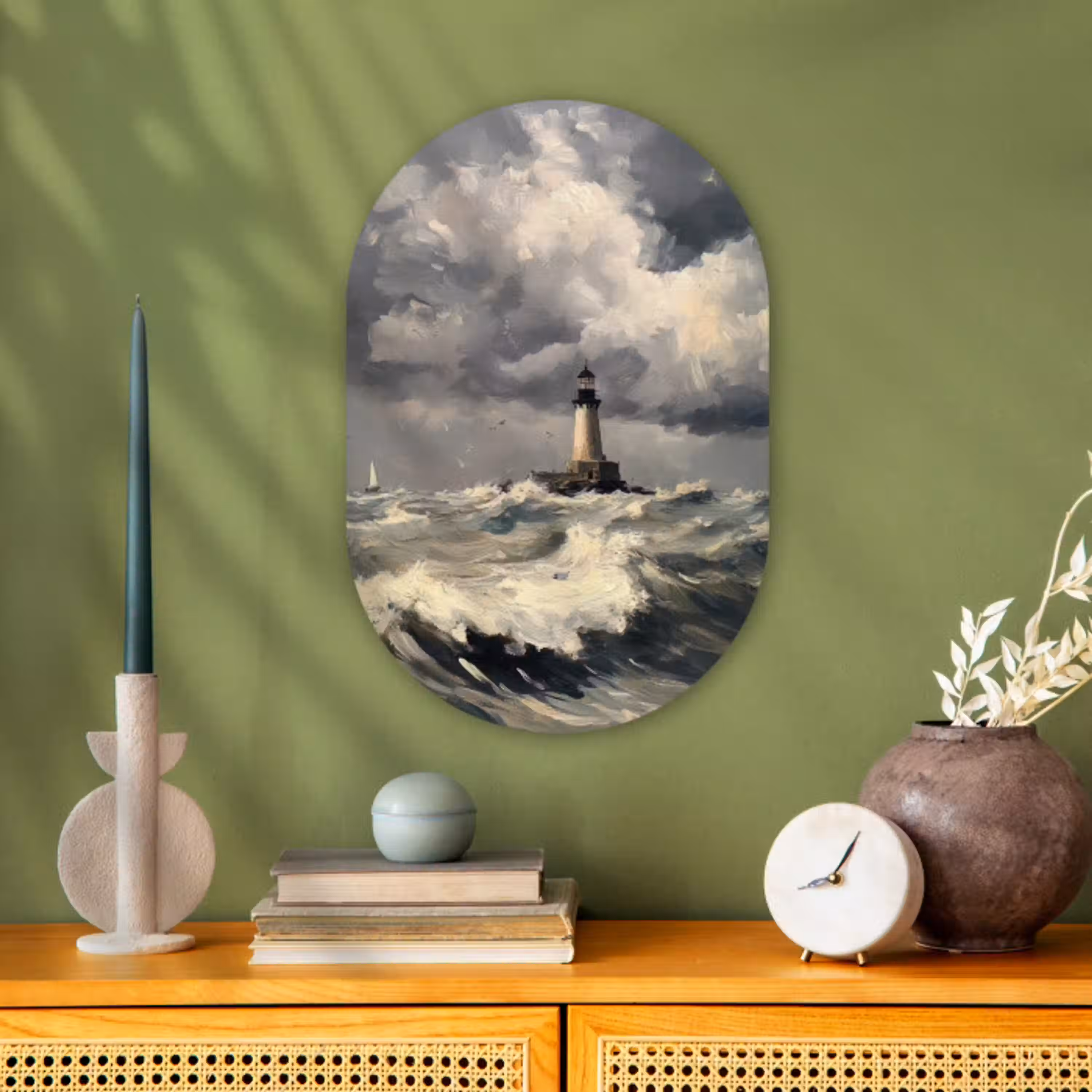 Vuurtoren - Golven - Storm Wandcirkel Ovaal Forex klein -sfeer2