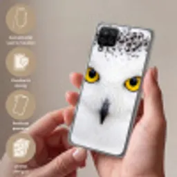 Sneeuwuil - Portret - Geel Telefoonhoesje Samsung Galaxy A12 klein -sfeer3_NL