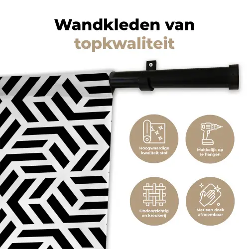 Design - Geometrie - Patroon - Zwart - Wit Wandkleed katoen klein 269 -sfeer2