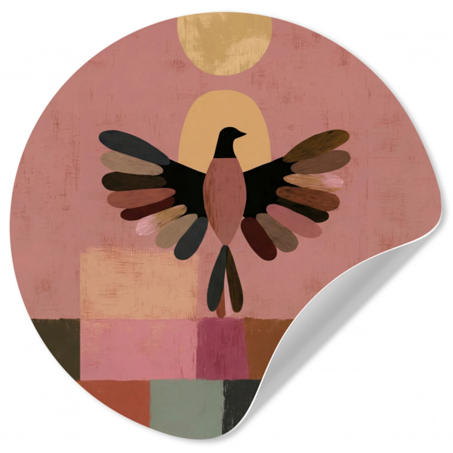 Illustratie - Vogel - Vlakken - Kleurrijk Wandcirkel behangsticker klein -3d