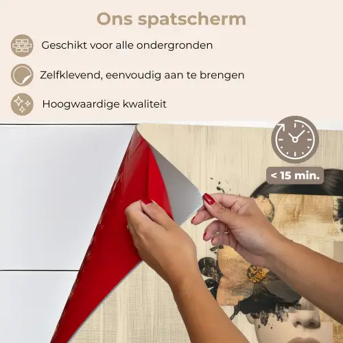 Gezicht - Bloemen - Zwart - Vrouw keuken achterwand spatscherm klein -spatscherm_NL