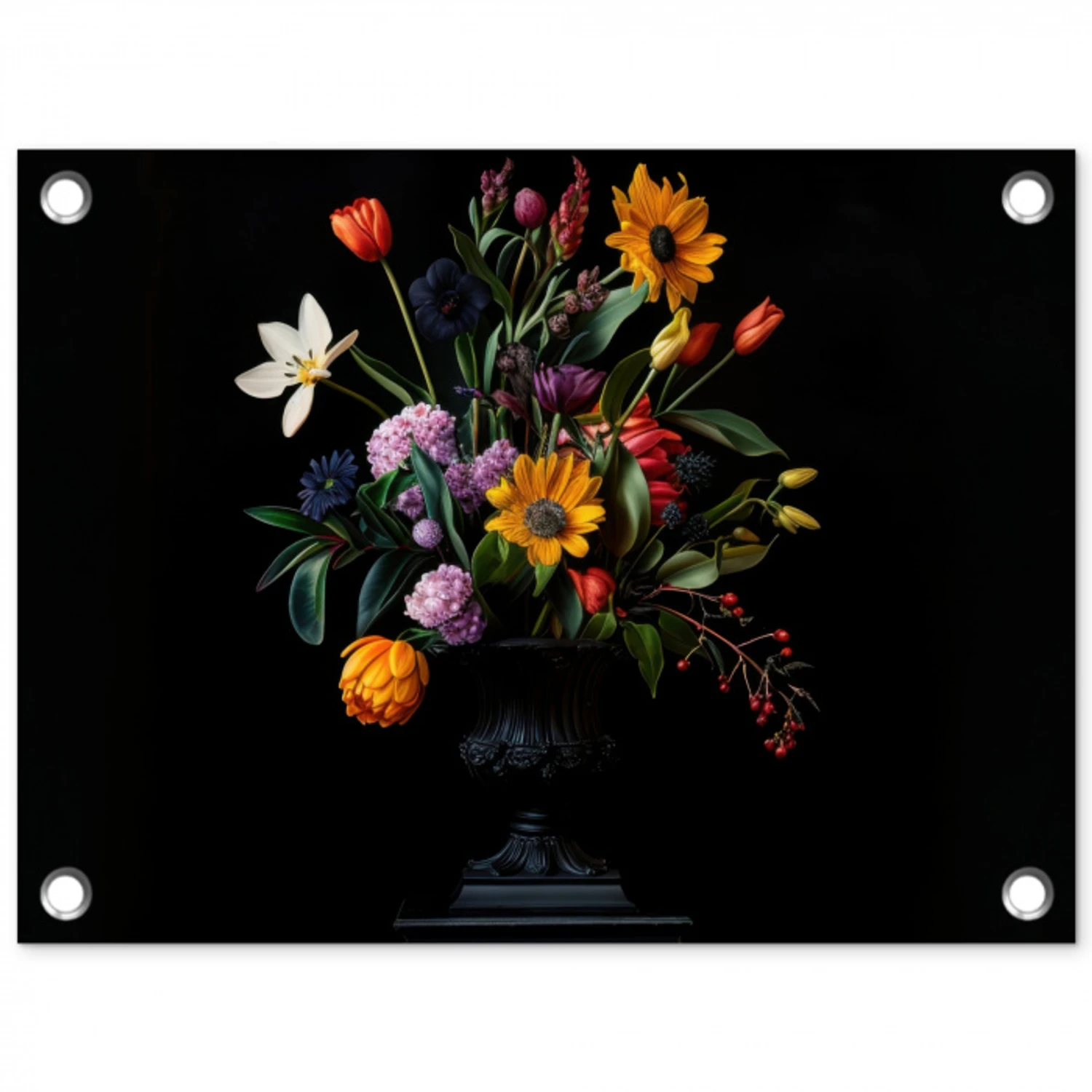 Zonnebloemen - Boeket - Kleurrijk tuinposter los doek klein -3d