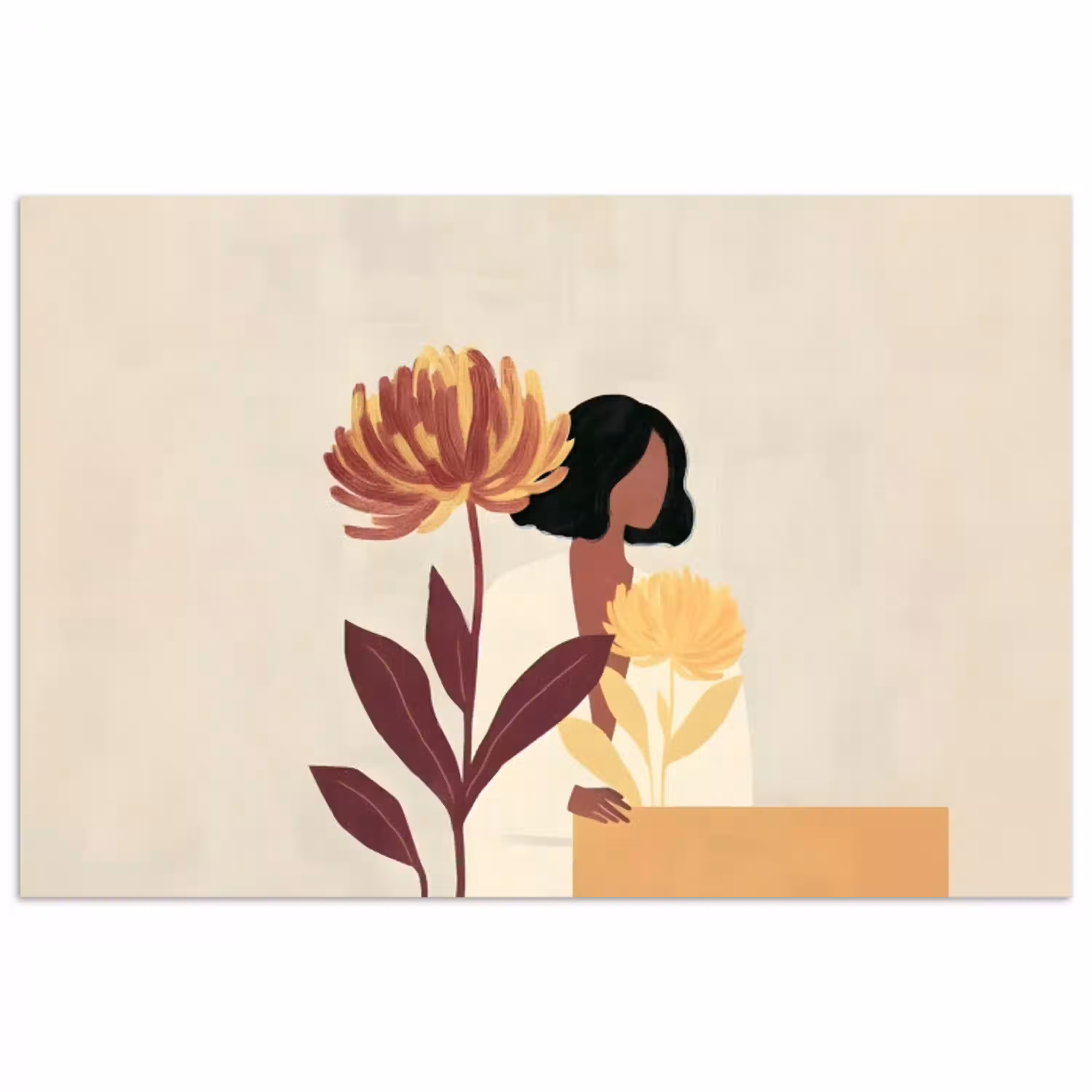 Vrouw - Minimalistisch - Bloem poster papier klein -3d