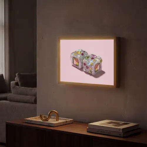 Sushi - Rolletjes - Steentjes - Kleurrijk Light Box met batterij (Wandlamp) middel -sfeer1