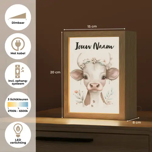 Koe - Bohemian - Kalfje - Bloemen Light Box met kabel (Kinderlampje) klein -USP_NL