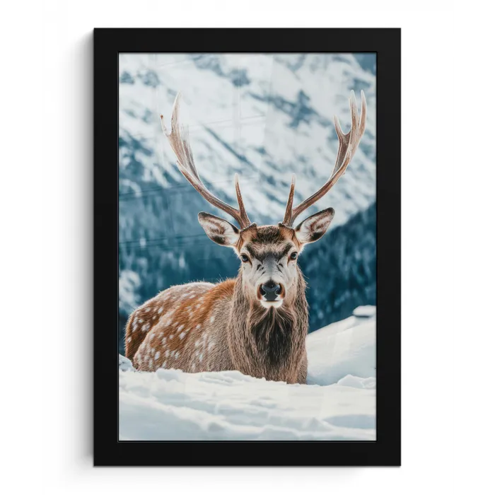 Hert - Landschap - Winter - Natuur - Dieren - Bergen fotolijst zwart zonder passe partout klein -3d