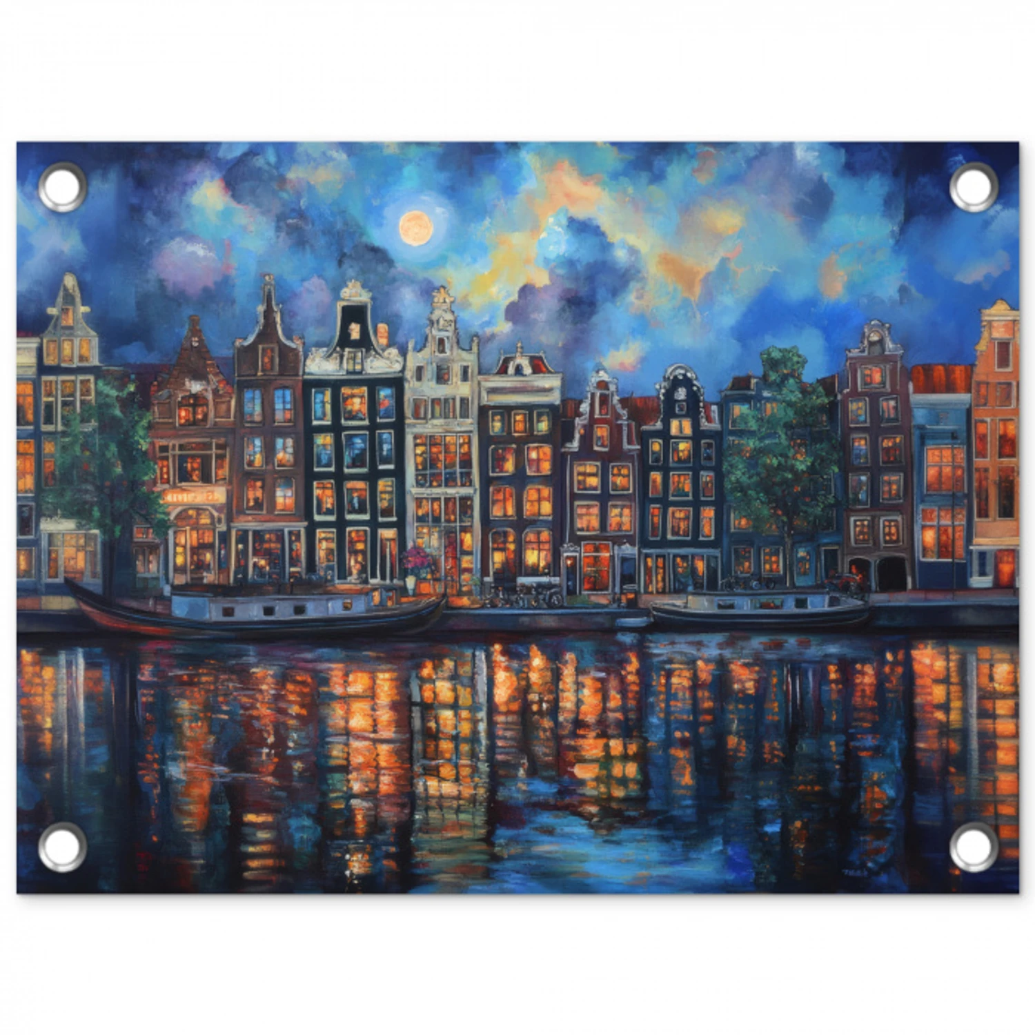 Grachten Amsterdam - Huizen - Stad - Kleurrijk tuinposter los doek klein -3d