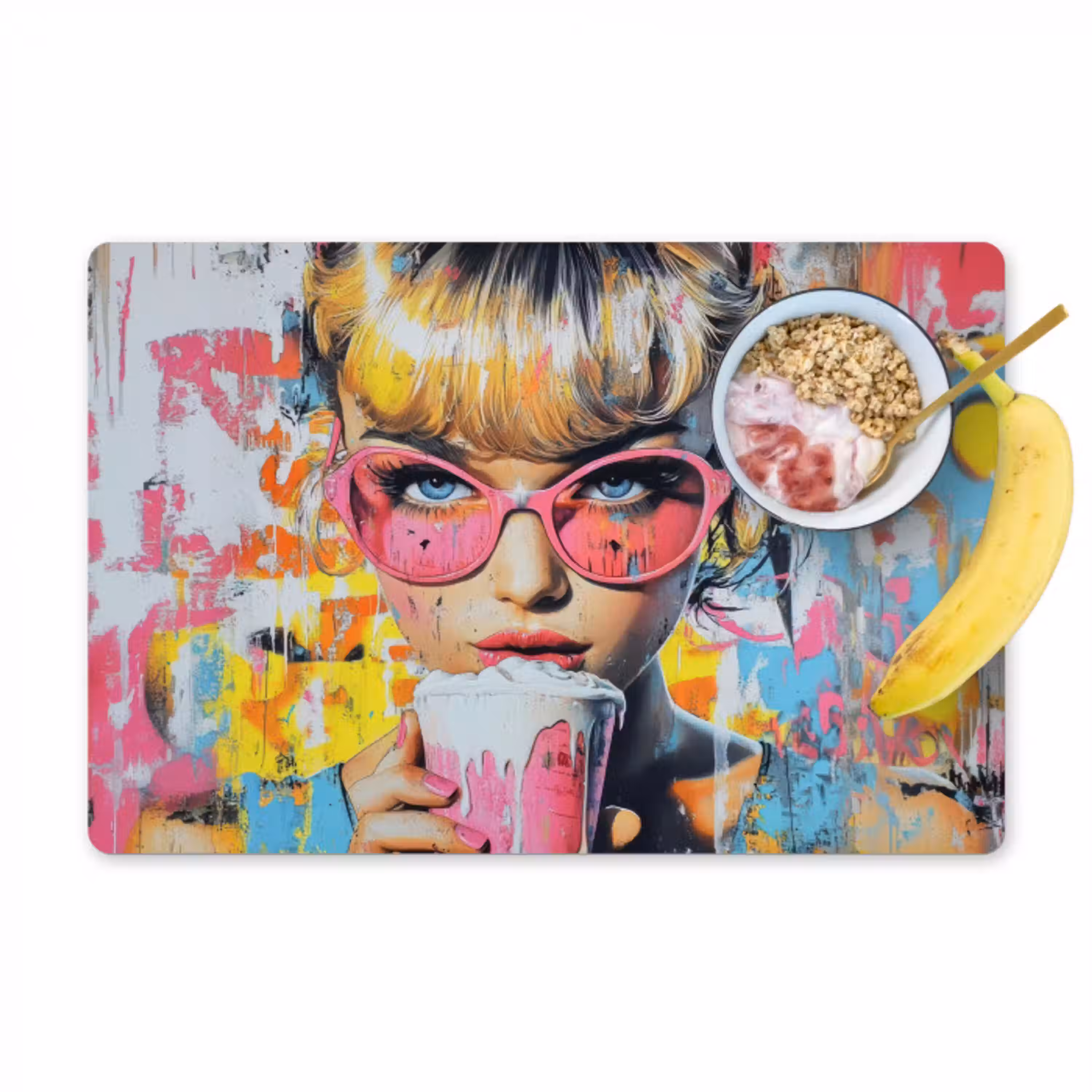 Expressief - Milkshake - Vrouw - Felle kleuren Placemat vinyl groot -zzzproduct_Kitchenyeah-website