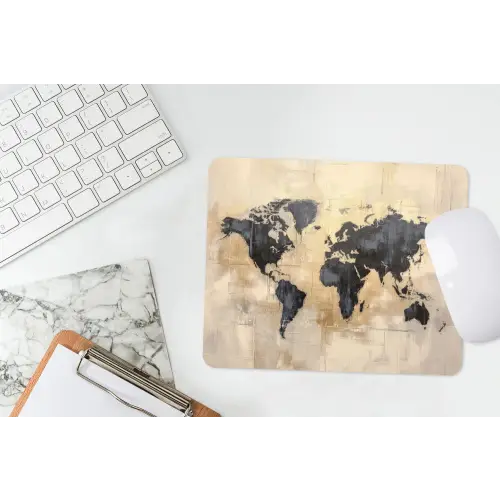 Wereldkaart - Goud - Zwart - Abstract muismat rubber klein -witbureau