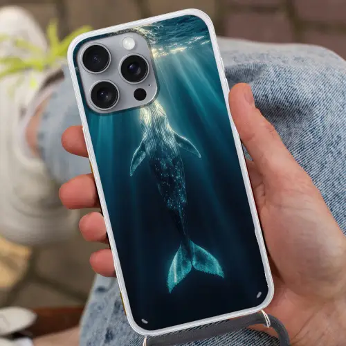 Walvis - Water - Zonnestralen - Blauw Hoesje iPhone 16 Pro Max met koord klein -sfeer3