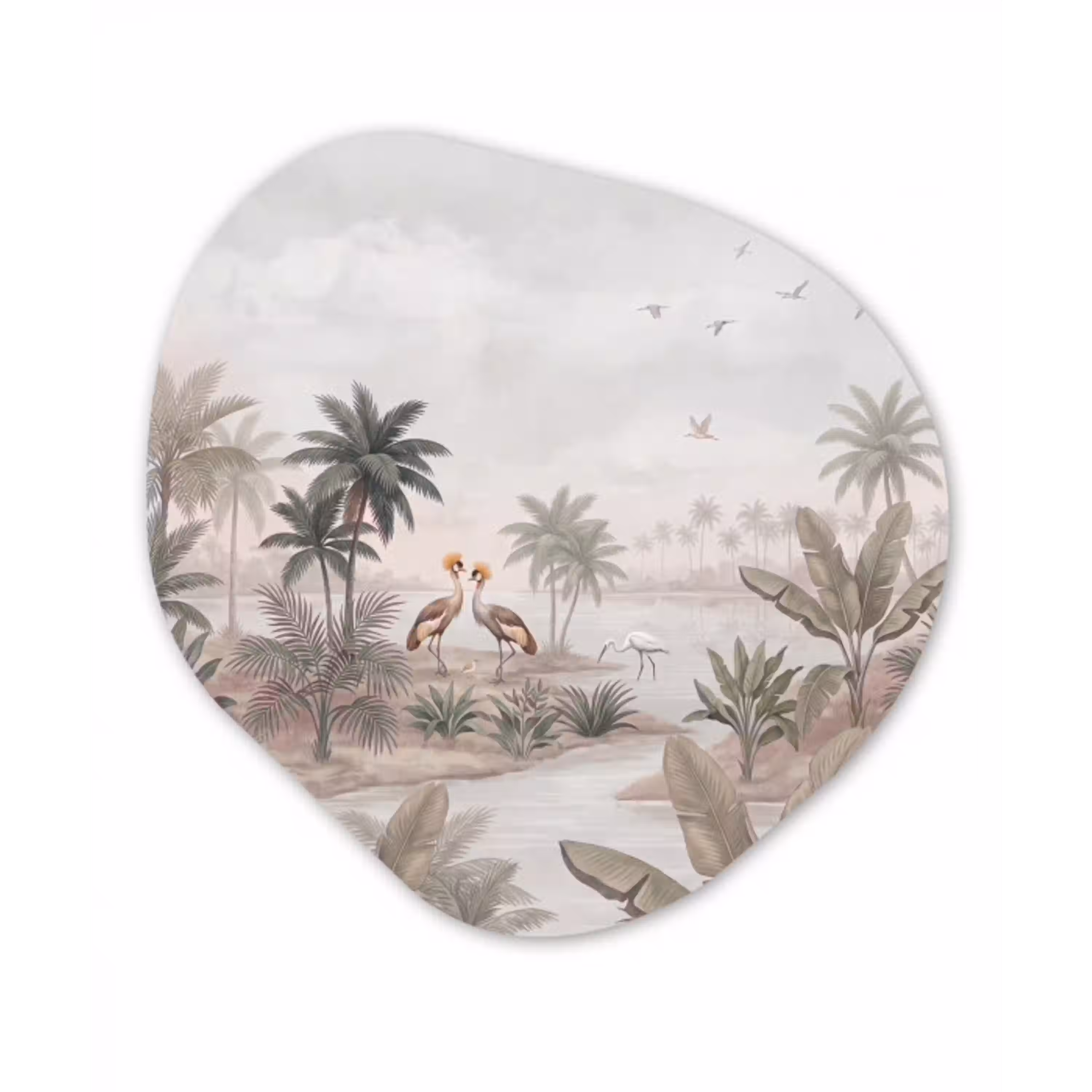 Kraanvogels - Palmbomen - Tropisch Wandcirkel Organisch Forex 3mm klein -3d