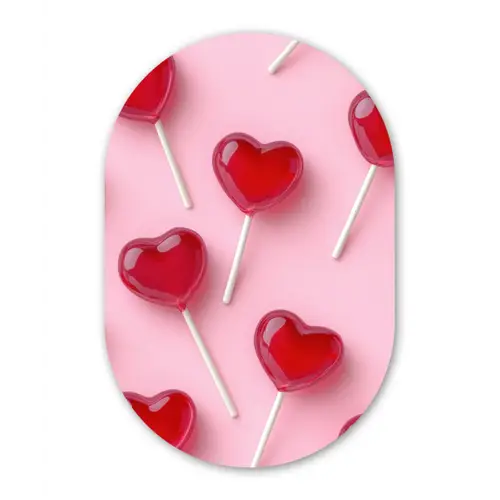 Lollies - Hartjes - Roze Wandcirkel Ovaal Glas middel -3d