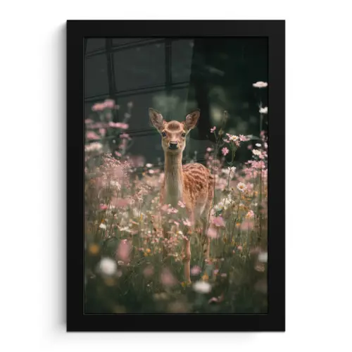 Hert - Wilde bloemen - Bos fotolijst zwart zonder passe partout klein -3d