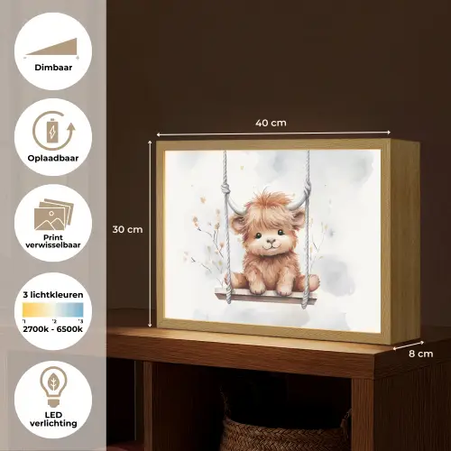 Schotse hooglander - Dier - Kinderen Light Box met batterij (Wandlamp kind) middel -USP_websiteoverzichtNL