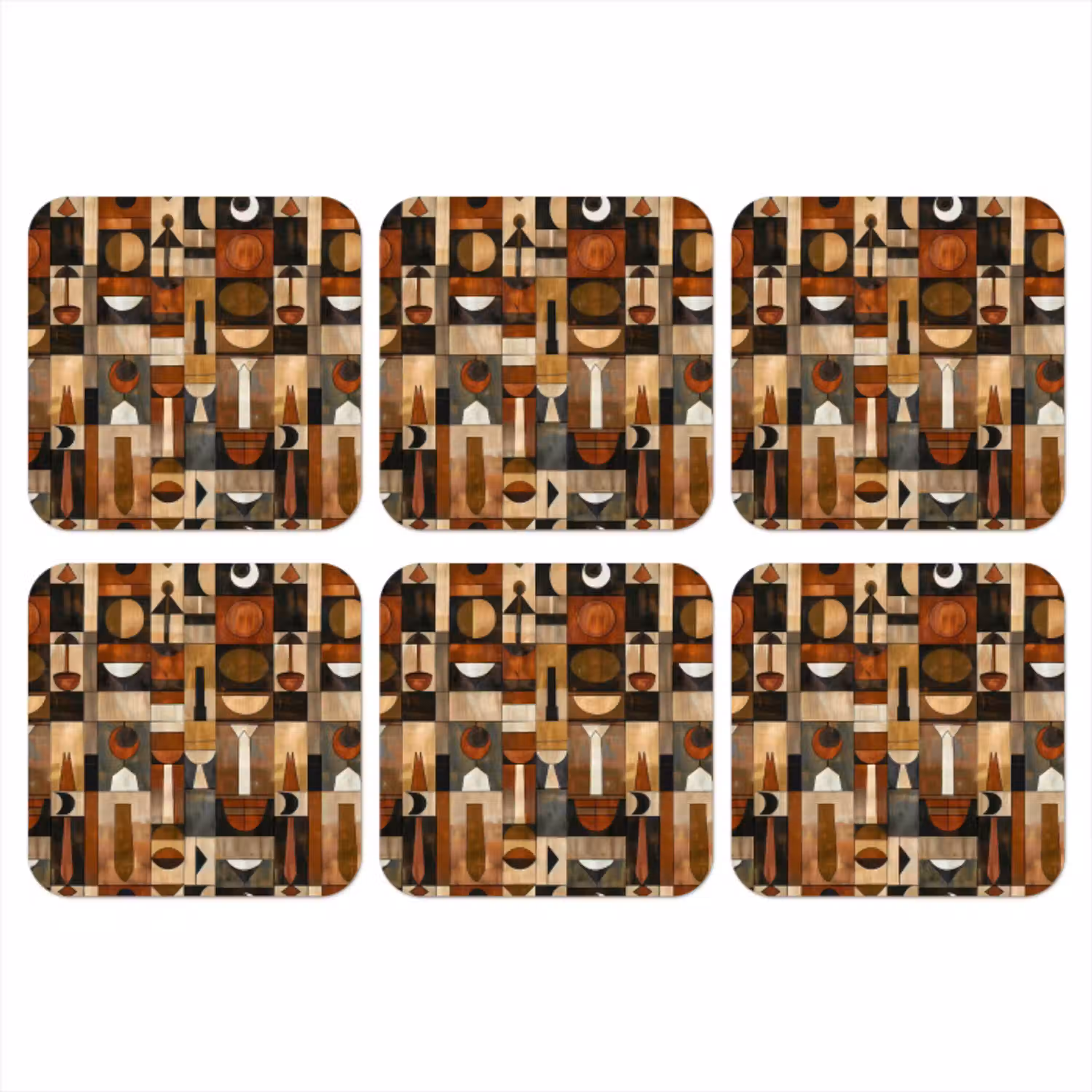 Terracotta - Geometrisch - Mid-Century - Patroon onderzetter kurk middel 366 -3d