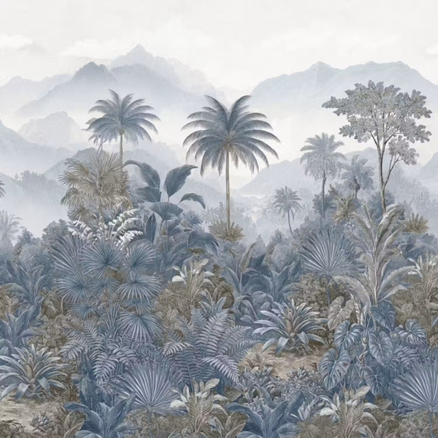Behang - Jungle - Landschap - Blauw