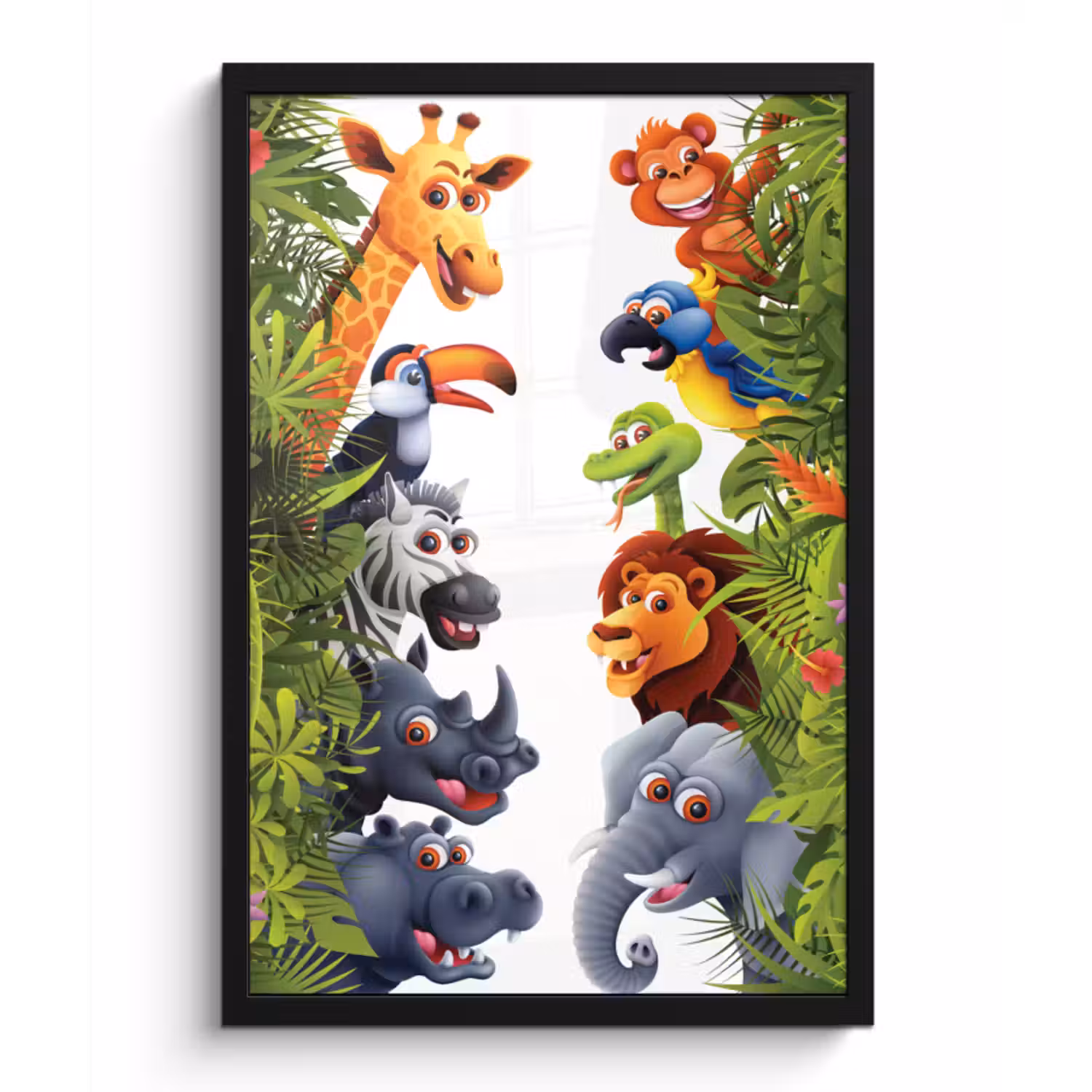 Poster met lijst - Jungle - Dieren - Jongens - Meisjes - Giraf - Olifant - Kids