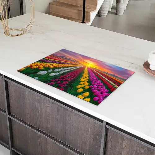 Tulpenveld - Zonsondergang - Kleurrijk Inductie beschermer vinyl 3mm klein -sfeer8