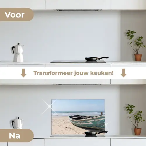 Boot - Zandstrand - Zee keuken achterwand spatscherm klein -voor_na_NL