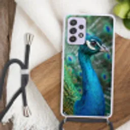 Pauw - Veren - Blauw Hoesje Samsung Galaxy A52 5G met koord klein -sfeer4