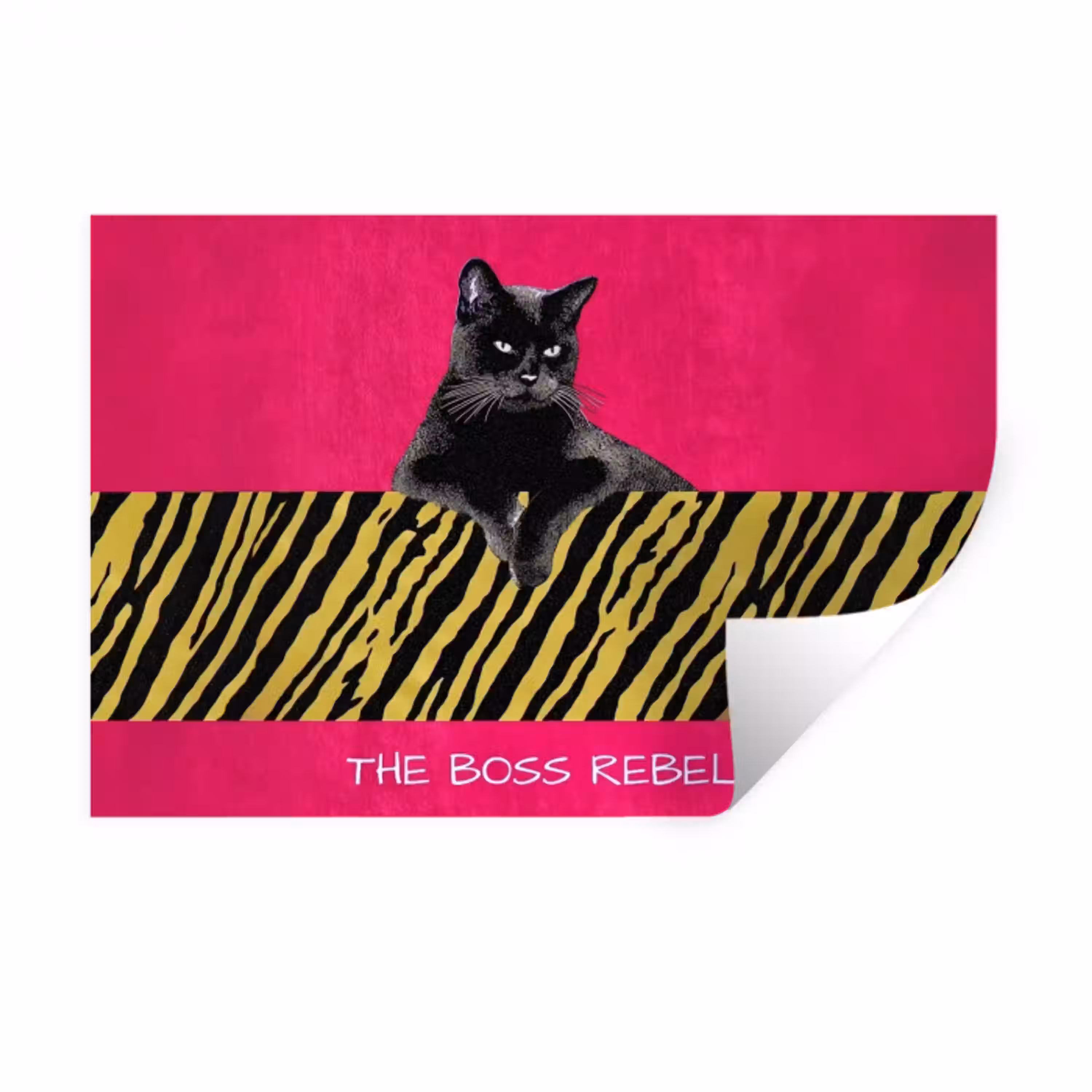 Kat - Baas - Roze - Tijgerprint Muursticker klein -3d