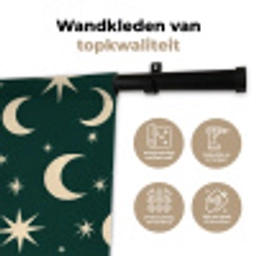 Manen - Sterren - Groen Wandkleed katoen klein 269 -sfeer2