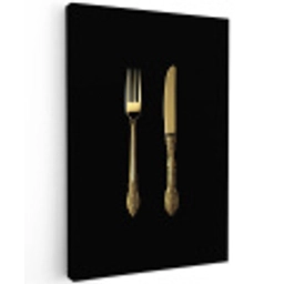 Goud - Vork - Mes Tuinposter op houten frame 2 cm dik middel -3d