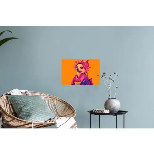Kimono - Hondje - Bloemenkroon - Oranje Muursticker klein -plant