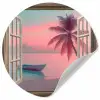 Doorkijk - Strand - Palmboom - Tropisch Wandcirkel behangsticker klein -3d