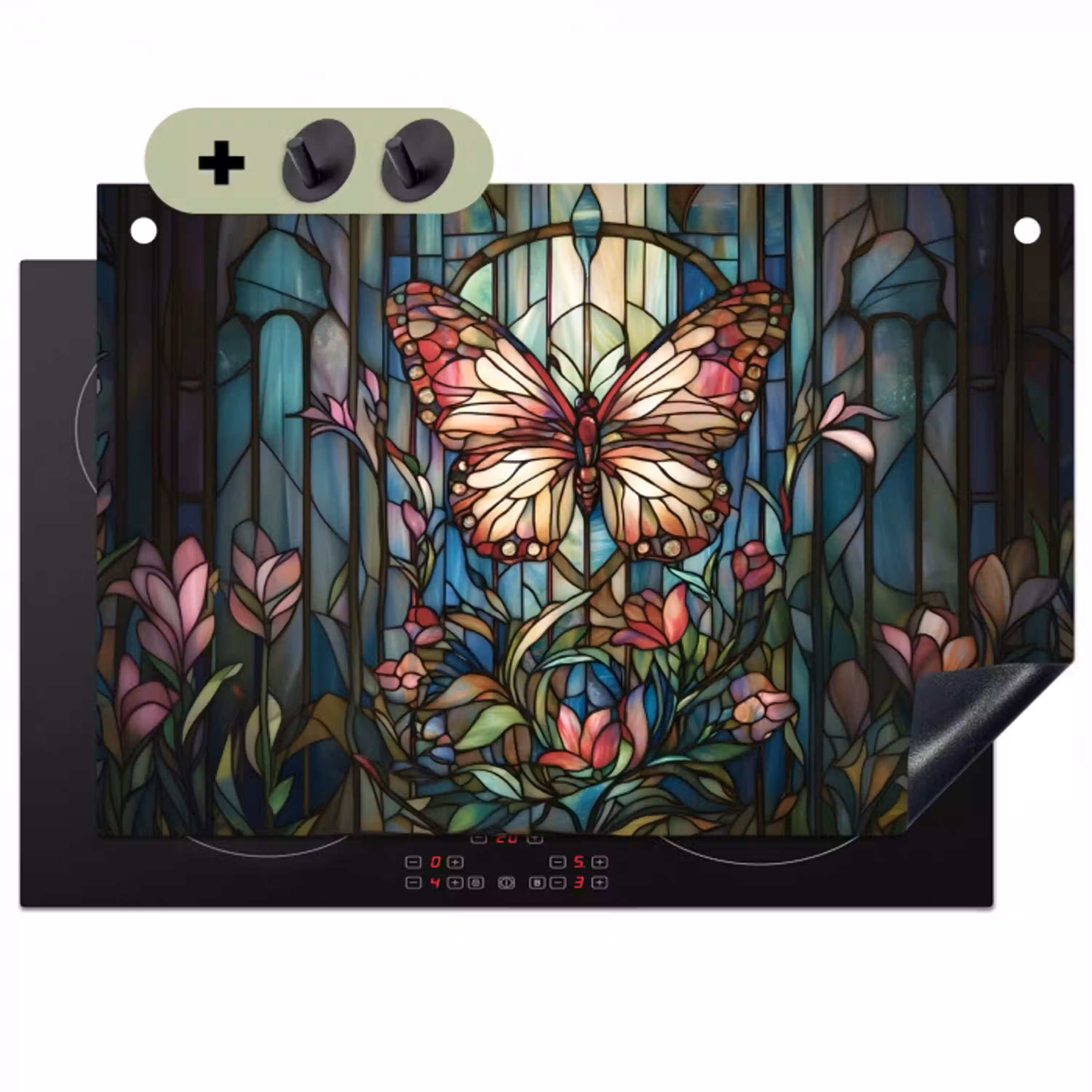 Vlinder - Roze - Bloemen - Bladeren Inductie beschemer met haakjes klein -3d
