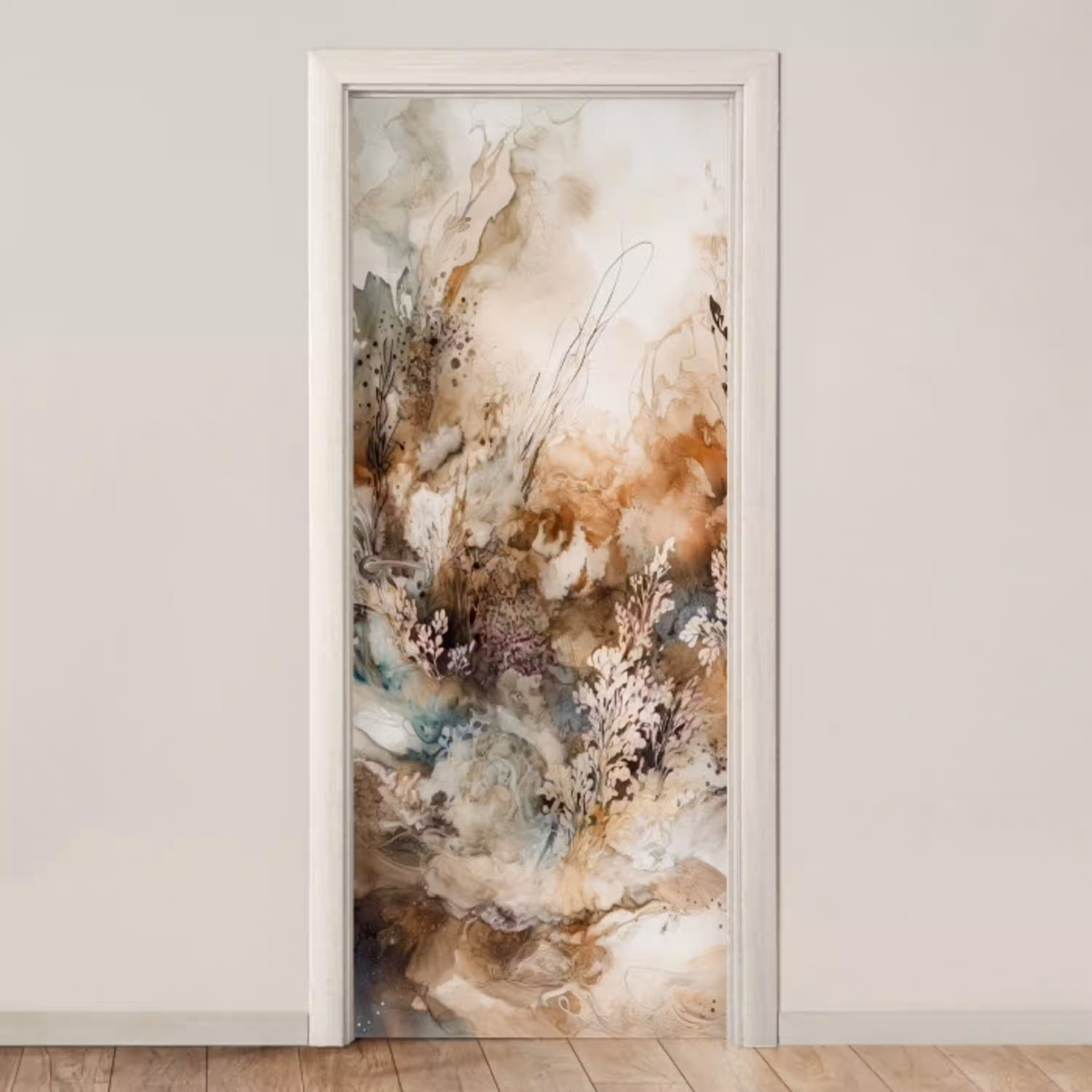 Abstract - Beige - Verf - Kunst - Natuur - Bloemen deurposter klein -3d_beige