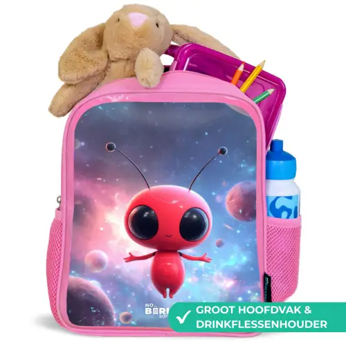 Rood Ruimtewezen in Kosmische Dans Kinderrugzak - Roze middel -inhoud_NL
