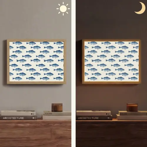 Vis - Patroon - Blauw Light Box met batterij (Wandlamp) middel 907 -sfeer3