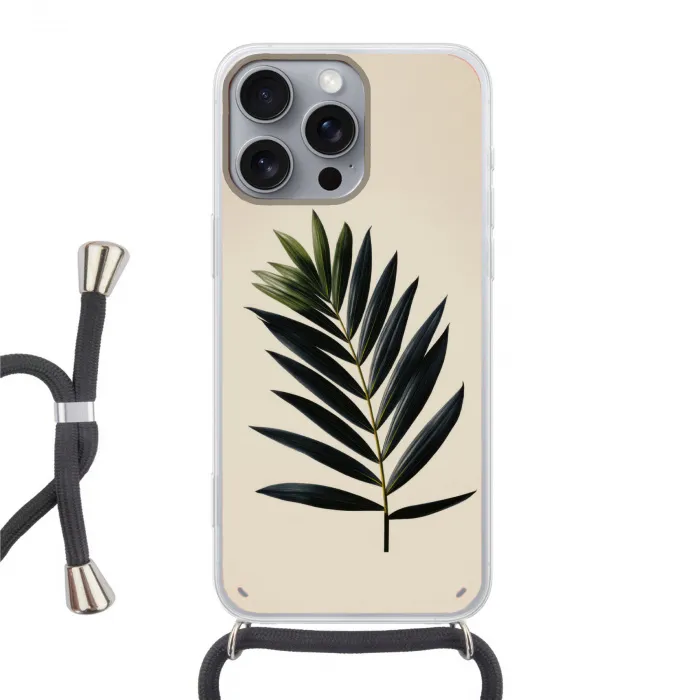 Palmblad - Donkere bladen - Subtiel Hoesje iPhone 16 Pro Max met koord klein -3d