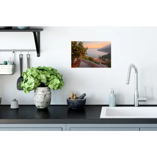 Middelandse zee - Sinaasappel - Heuvels - Zee Muursticker klein -keuken