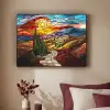 Mozaïek - Zon - Landschap - Dorp Textielframe zwart klein -sfeer1