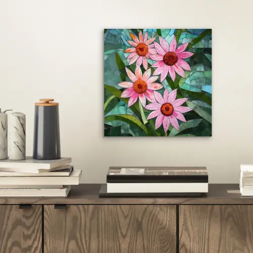 Bloemen - Roze - Glasmozaïek aluminium wit klein -sfeer1