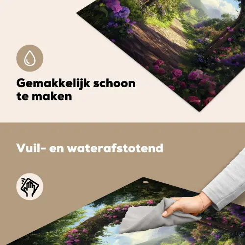 Doorkijk - Rozenboog - Uitzicht - Landschap - Bloemen Inductie beschemer met haakjes middel -ky-schoon-nl