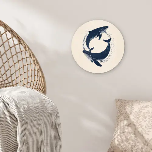 Walvissen - Spetters - Cirkel - Donkerblauw Wandcirkel plexiglas klein -sfeer5