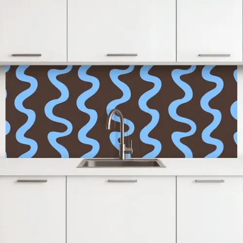 Kronkelende lijnen - Blauw - Bruin - Minimalistisch keuken achterwand 2 middel 871 -3d