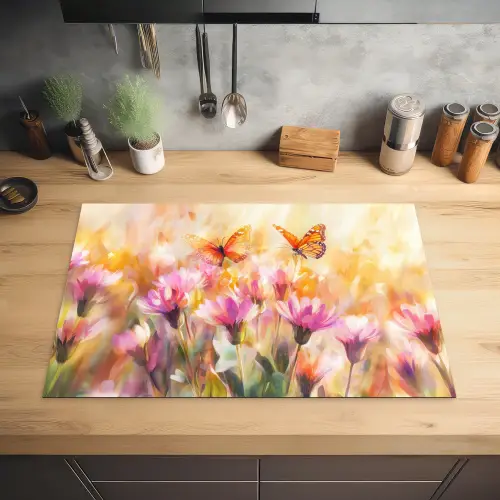 Vlinders - Oranje - Bloemen Inductie beschermer vinyl 3mm klein -sfeer5